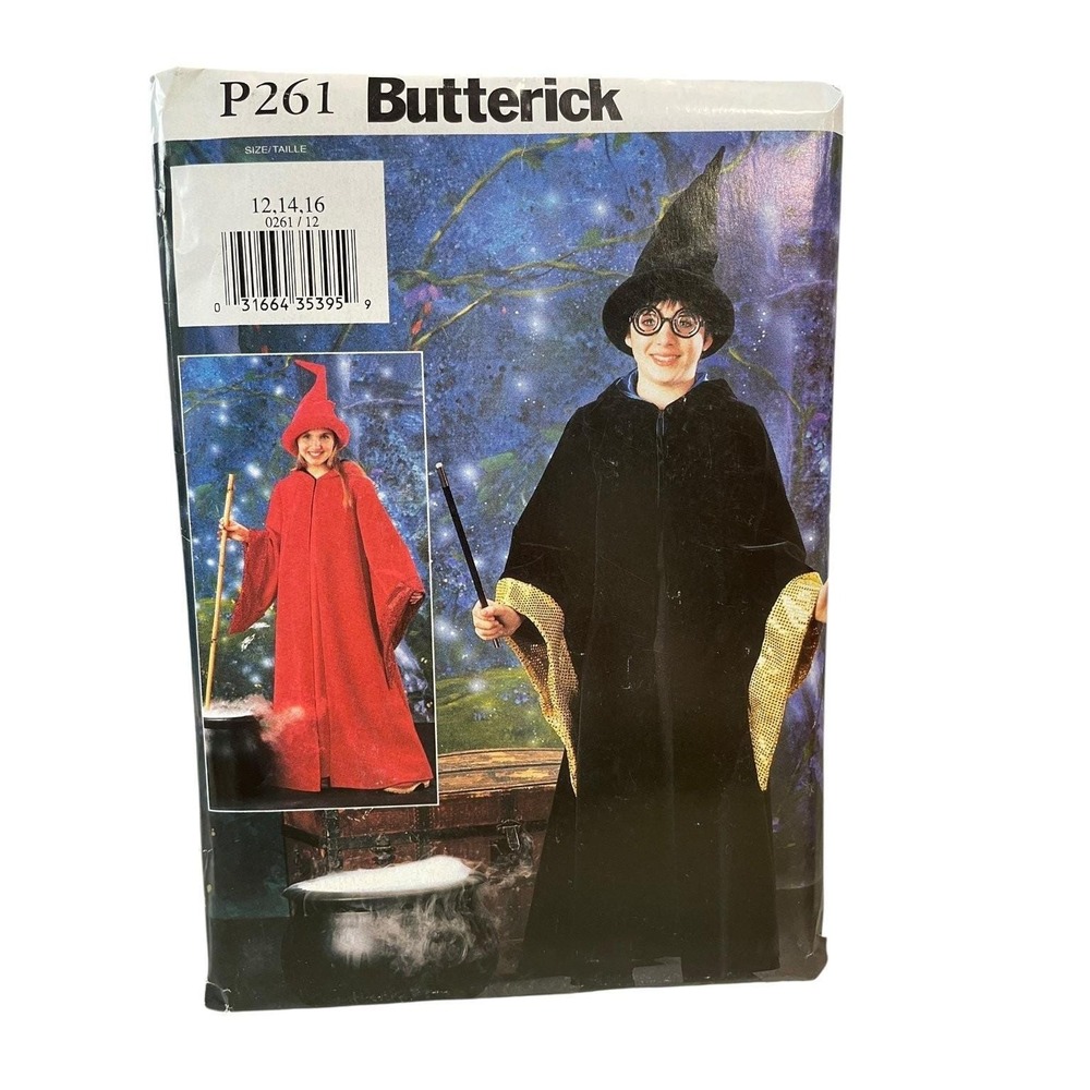 Butterick P261 Kids Costume Robe Hat‎ Girls Boys Size 12 14 16 Wizard Witch